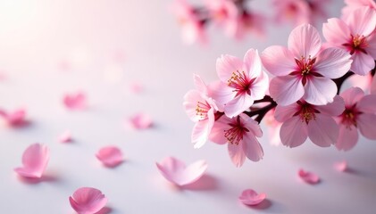 Delicate pink sakura blossoms, scattered petals, soft background, flower petals, pink