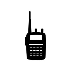 Black walkie talkie icon on transparent background silhouette