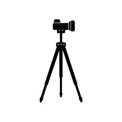 Camera on tripod vector on transparent background silhouette