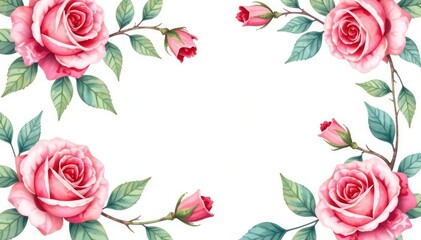 Delicate watercolor roses & leaves, repeating seamlessly , pretty, invitation