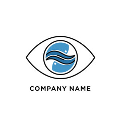 Fototapeta premium Abstract Eye Logo with Blue Water Wave Symbol Inside.