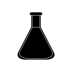 Black conical flask icon on transparent background silhouette