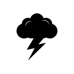Black cloud with lightning on transparent background silhouette