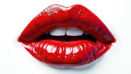 Dramatic red lip imprint, stark white backdrop , modern, lip print, print