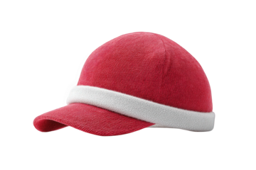 Red baseball cap with white stripe isolated on transparent background