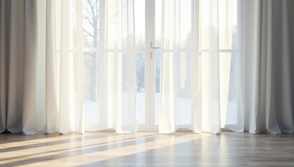Flowing sheer white curtains, soft light diffusion , romantic, background, texture