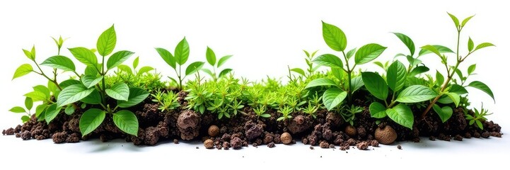 Forest floor foliage isolated on white background, earthy, folliage, tree roots