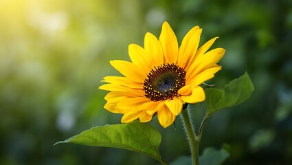 Obraz premium Single Yellow Sunflower with Dreamy Lighting and Soft Focus Natural Background