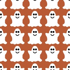 Seamless cute ghost pattern in black and white background. Hand drawn doodle cute ghost with kawaii design. Doodle cute ghost pattern background. 