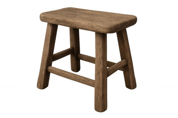Rustic wooden stool featuring minimalist design, sitting on clean transparent background for seamless digital integration and versatile styling
