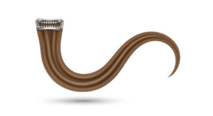 Stylized Curved Brown Horn with Metallic Tip on White Background.