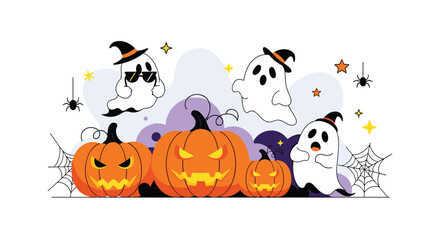 Fun spooky ghosts and jack o lanterns for halloween.