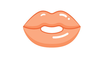 Glossy Peach Lips Cartoon Illustration.