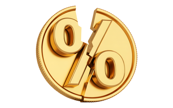Golden Percentage Symbol Cracked on White Background Keywords: percentage, percent, symbol, gold - Powered by Adobe