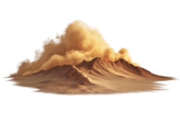 A dramatic dust cloud erupts from a desert landscape, isolated on a transparent background, symbolizing environmental forces