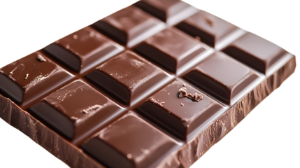 Close-Up of Dark Chocolate Bar isolated on a transparent or white background