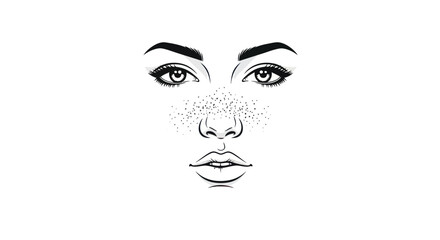 Elegant Line Art Portrait of a Womans Face with Freckles.