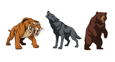 Obraz premium Illustration of Tiger Wolf and Bear Standing Together.