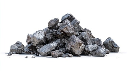 Pile of black coal rocks on white background