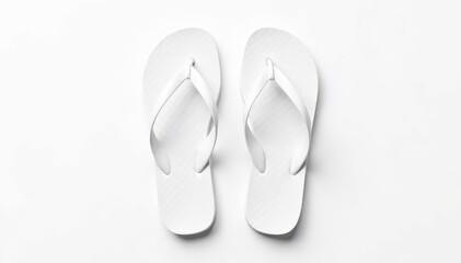 Pair of white flip-flops isolated on a stark white background , simple, studio, set