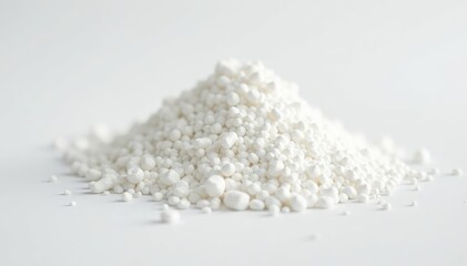Pile of white granulated sugar on white background, powder, delicious, minimal