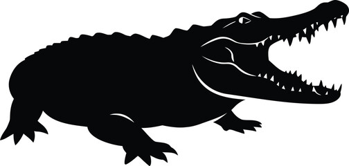 Naklejka premium A Silhouetted Alligator With Its Mouth Open In A Roar 
