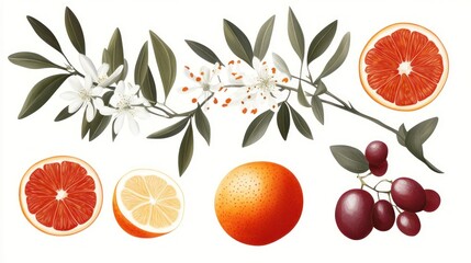 Citrus fruits and berries illustration