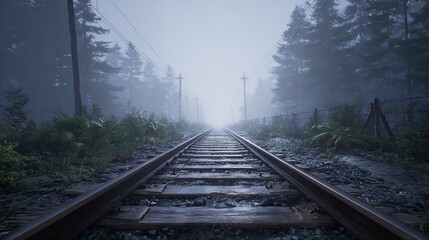 Railways at foggy weather morning
