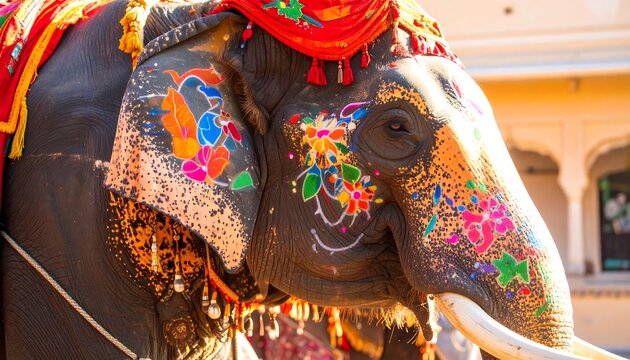 Decorated Elephant in India during a Festival.