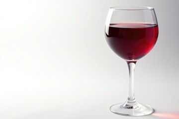 Single glass of red wine against bright white, shadow, glass