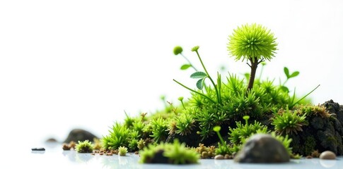 Single moss specimen against white background, forest, lichen