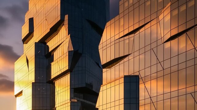 Modern Glass Skyscraper Reflects Fiery Sunset Sky in Urban Architectural Display