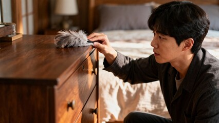 한국인침실청소일상생활모습