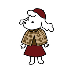 秋コーデをする犬のイラスト Autumn dog