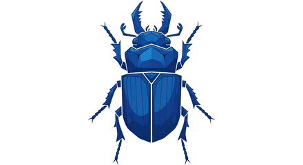 Stylized blue beetle insect illustration with detailed legs and antennae.