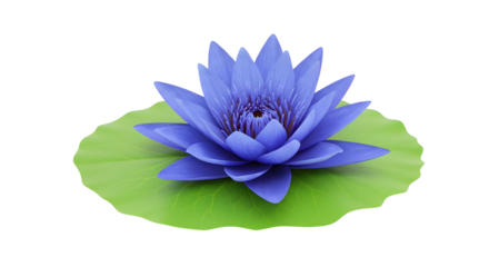 Blue Lotus Flower Isolated on White Background | Single Water Lily on Leaf for Spa, Wellness, and Beauty Products