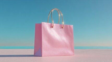 The bold, single pink shopping bag set against a vivid teal hints at a successful purchase, a thoughtful present, or a sustainable choice, reflecting an