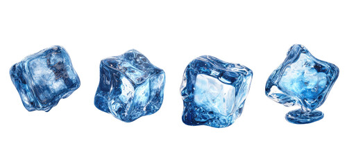 Fototapeta premium Four ice cubes, isolated on black background