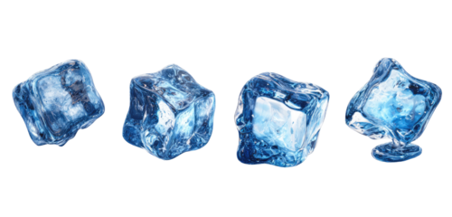 Four ice cubes, isolated on black background