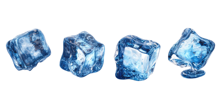 Four ice cubes, isolated on black background