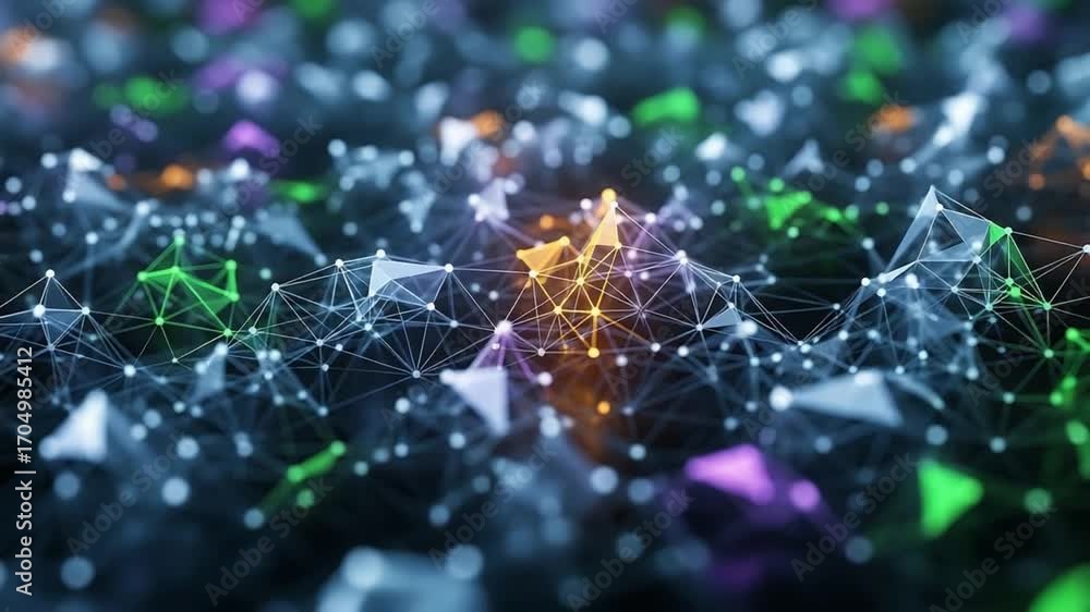 Leinwandbilder abstract digital network with glowing nodes and connecting lines in motion