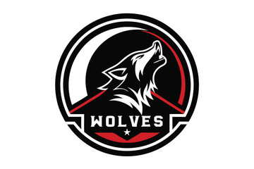 Howling wolf head in a crescent moon shape is shown