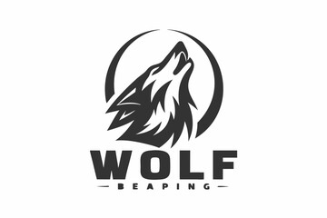Howling Wolf Head within Circular Border, Black, Red, and White Logo Design