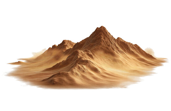 A dramatic desert mountain range with sandy slopes and rocky peaks, isolated on transparent background
