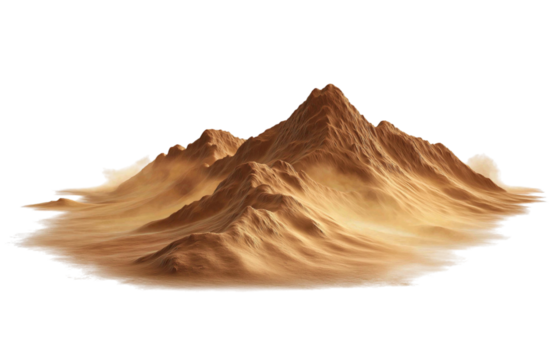 A dramatic desert mountain range with sandy slopes and rocky peaks, isolated on transparent background