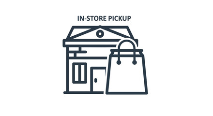 In-store pickup icon depicting a building and shopping bag for easy order collection.
