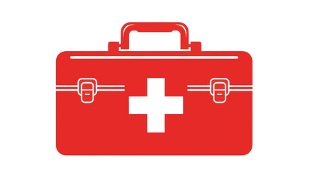 Red First Aid Kit Box with White Cross.