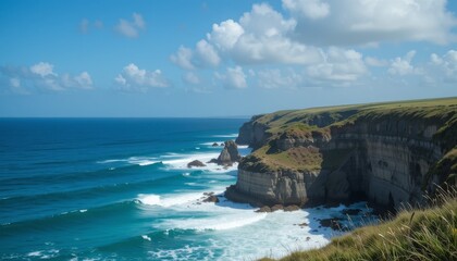 Coastal Cliffside View with Ocean Waves"