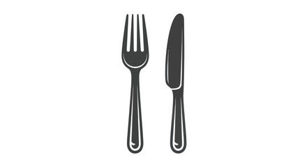 Classic black and white illustration of a fork and knife.