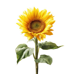 Obraz premium Bright sunflower, vibrant yellow petals, dark green leaves, detailed illustration